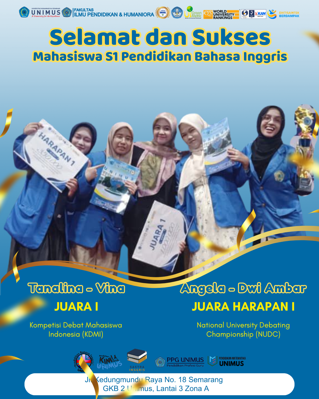 Read more about the article Mahasiswa PBI UNIMUS Raih Prestasi pada Ajang KDMI dan NUDC