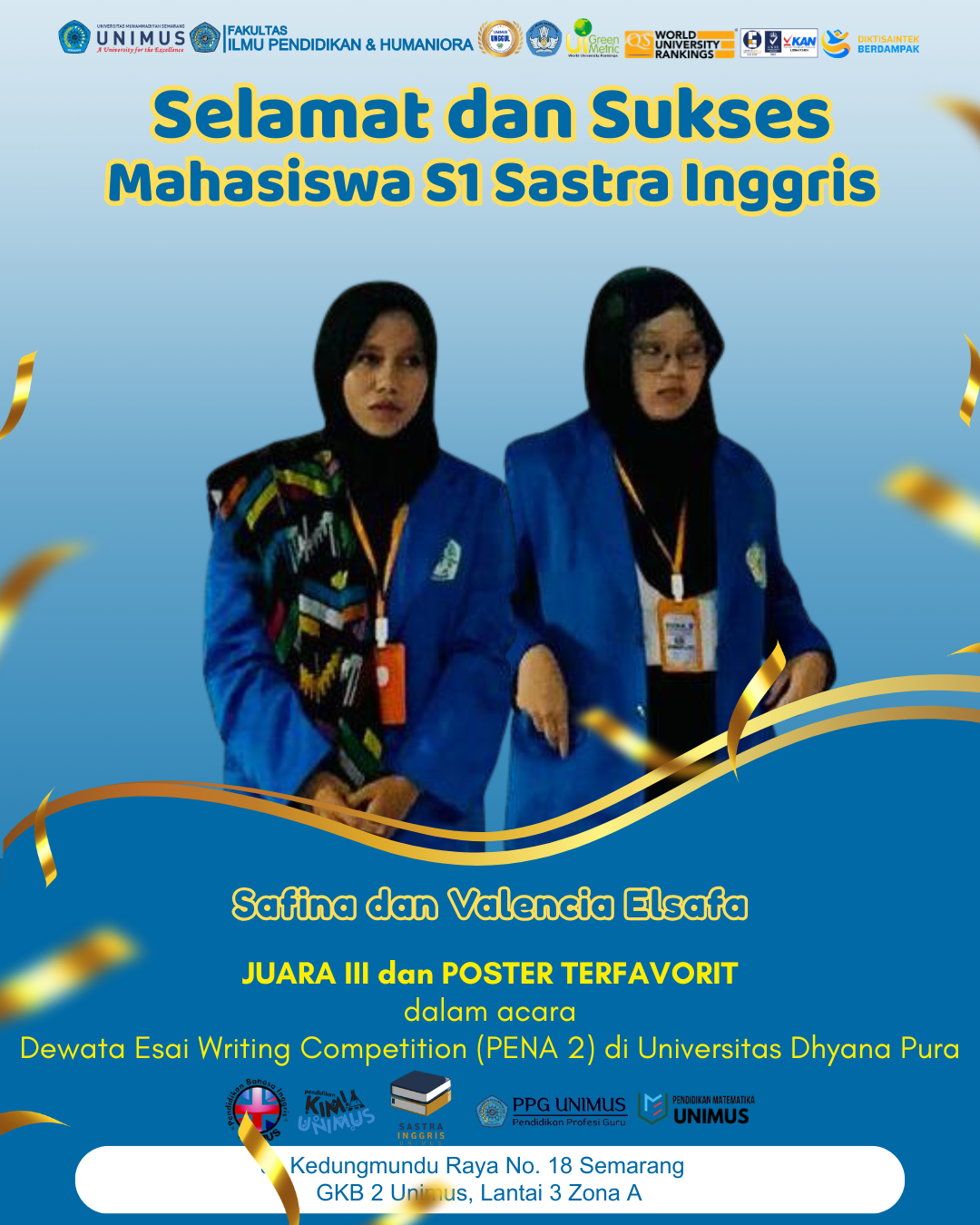 Read more about the article Mahasiswa Sastra Inggris UNIMUS Raih Prestasi dalam Dewata Esai Writing Competition (PENA 2)