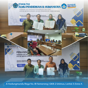 Read more about the article PENANDATANGANAN MOA SEBAGAI KOLABORASI PENDIDIKAN INKLUSIF UNTUK MEWUJUDKAN AKSES PENDIDIKAN YANG SETARA ANTARA UNIMUS DENGAN MITRA SLB DAN KOMUNITAS TUNANETRA SE-JAWA TENGAH” , PENDAMPINGAN & PELATIHAN TEKNOLOGI AKSAWATRA UNTUK SLB & KOMUNITAS TUNANETRA DIFASILITASI OLEH FTIK DAN FIPH UNIMUS