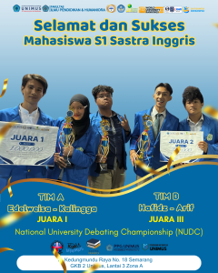 Read more about the article Mahasiswa Sastra Inggris UNIMUS Borong Prestasi di Ajang NUDC